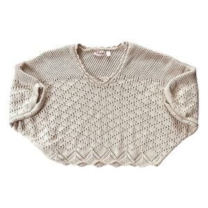 Willow & Root Pointelle-Stitch Scalloped Hem Oversized Beige Sweater Large